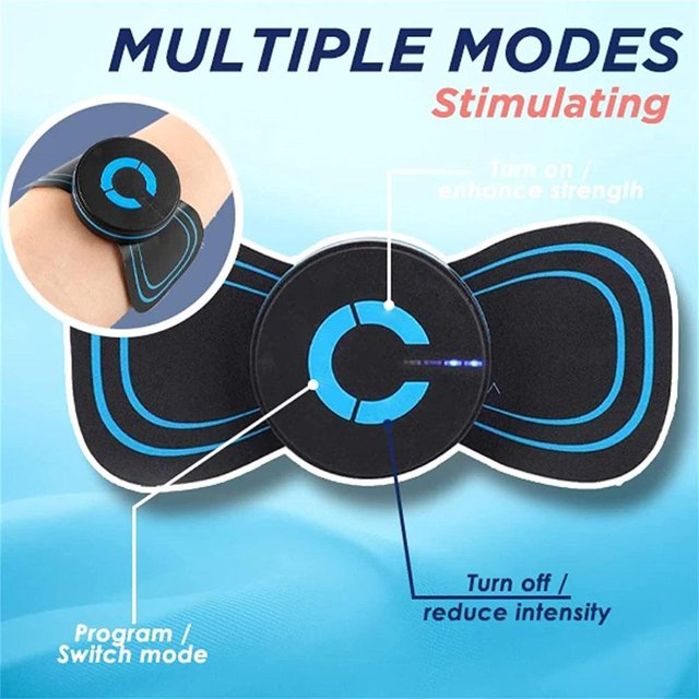 2 Pcs Electric Leg Massager Slimming EMS Arm Shaper with black and blue accents, featuring adjustable modes for intensity and strength. Designed for massaging neck, back, waist, buttocks, and legs using Shiatsu, kneading, and percussion techniques. Rechargeable via USB or powered by 2 AAA batteries (not included). Ideal for relaxation and promoting blood circulation.