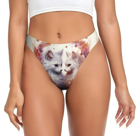 Thongs for Women - White Red Cat Couple No Show Seamless Womens Thongs Underwear  Stretch G String Thongs for Women  Ladies Breathable Kawaii Thong Bikini Panties Briefs