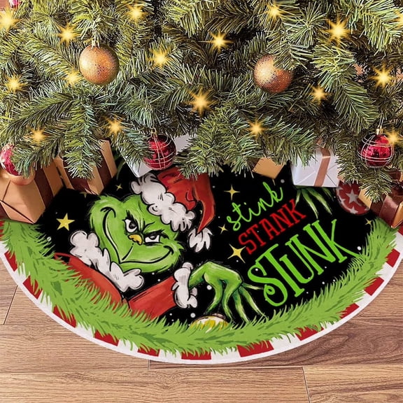 Christmas Tree Skirt 29.53 Inch Green Funny Trimmed Tree Skirt Christmas Decorations Tree Mat Merry Christmas Party Home Decor