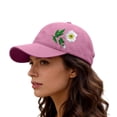 thumbnail image 4 of Hand Embroidered Floral Baseball Cap, Trucker Style Adjustable Snapback for Men and Women, Breathable Sun Hat for Outdoor, Daily Wear, Fishing, and Travel Pink, 4 of 5