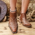 thumbnail image 4 of SACFOF Women's Cowboy Cowgirl Western Ankle Boots Floral Embroidered Stitched V Cut Snip Toe Classic Country Booties, 4 of 6