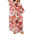 thumbnail image 4 of Xoenoiee Red Monstera Palm Leaves Print Women Kimono Cardigans Casual Summer Tops Cover up Open Front Resort Wear Women's Swimwear Cover Ups Kimono Bikini Cover Up Beachwear, 4 of 7