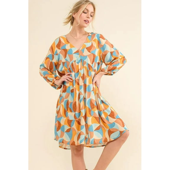 And The Why Printed Open Back Puff Sleeve Casual Dress