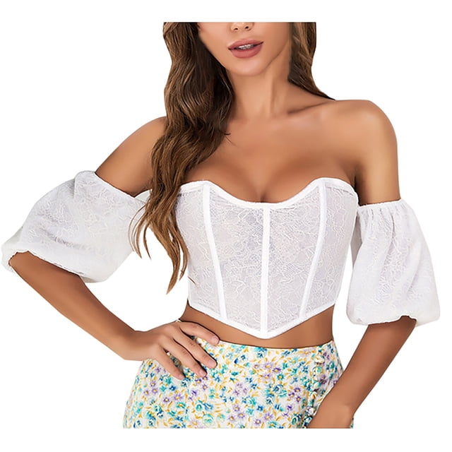 Blusa moldeadora de encaje con mangas abullonadas a la moda estilo corte Vintage para mujer Fridja nalpqowj30857