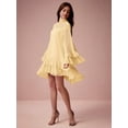 thumbnail image 3 of Yellow Solid Color Layered Stand Collar Elegant Long Sleeve Mini Dress, 3 of 8