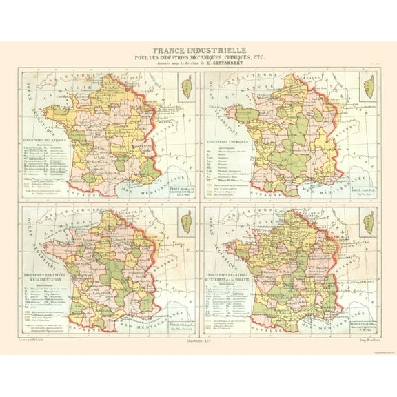 Historic Map - France Industries - Cortambert 1880 - 29.08 x 23 - Vintage Wall Art