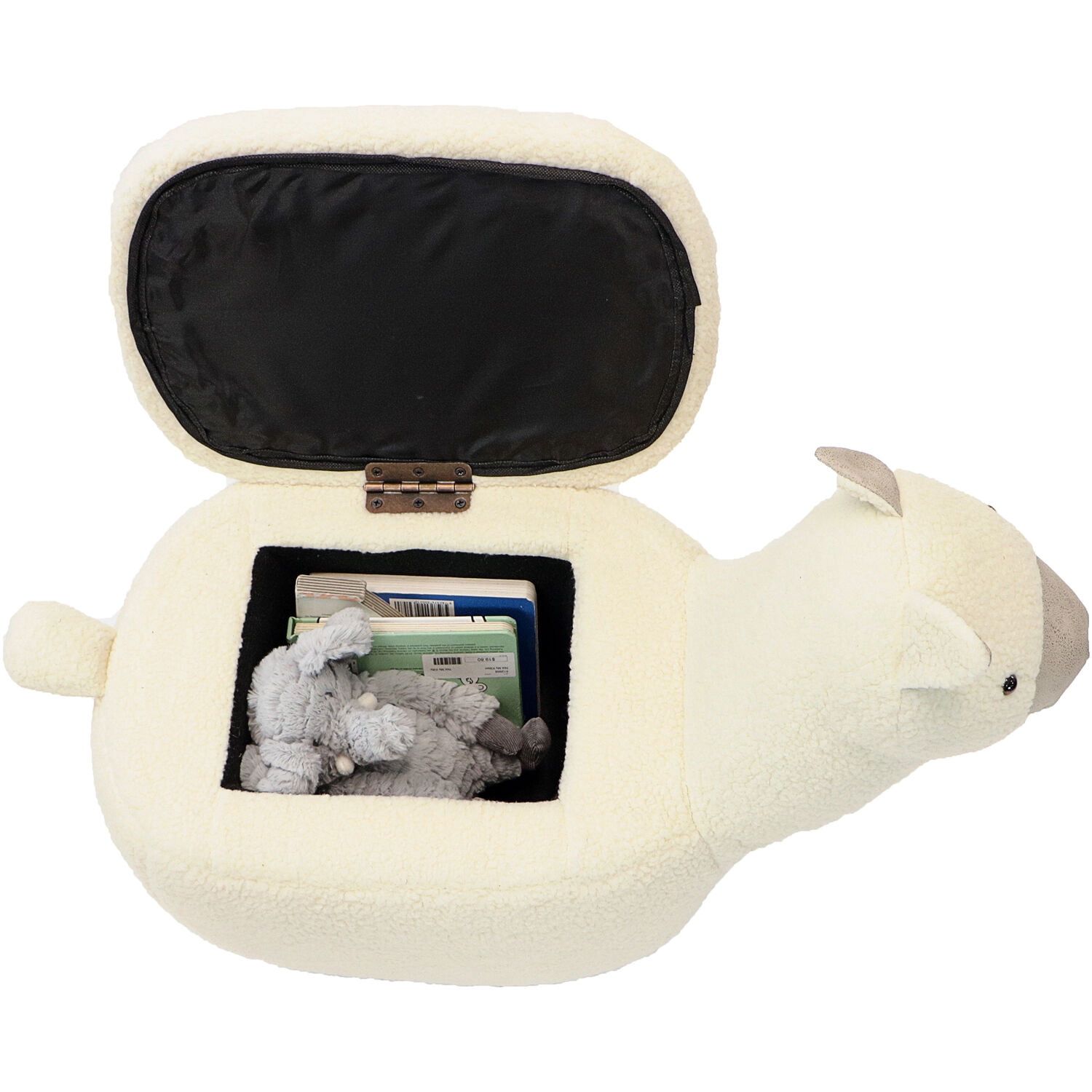 Critter Sitters 15" Seat Height Plush Animal Shape Storage Ottoman Furniture for Nursery, Bedroom, Playroom & Living Room Decor (White Llama)