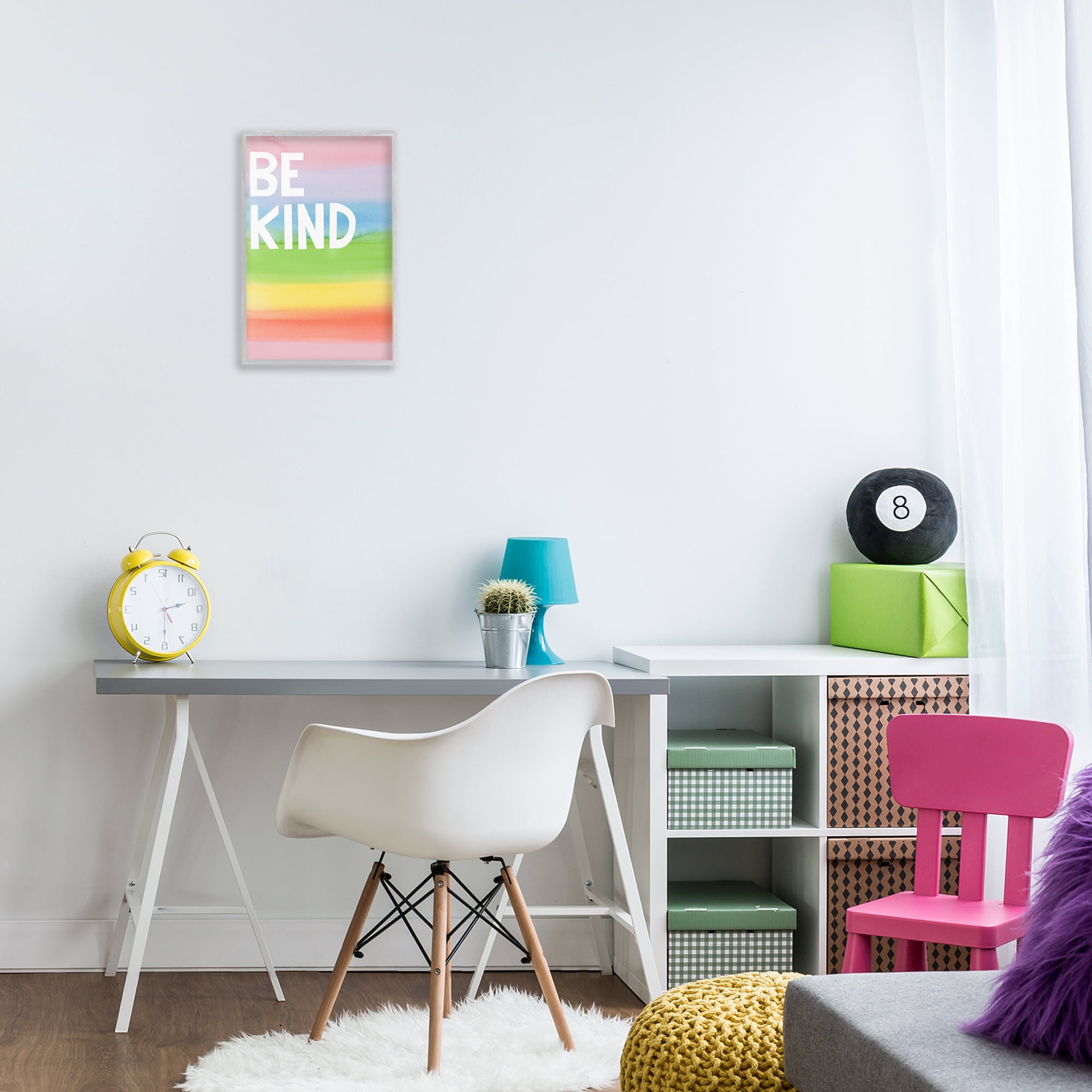 Stupell Industries Be Kind Ombre Rainbow Typography Painting Gray Framed Art Print Wall Art, 12 x 18
