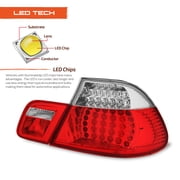 AKKON - Red Clear LED Tail Brake Lights Fits 2003 2004 2005 2006 BMW E46 3-Series 325Ci 330CI M3 Coupe 2Door Left+Right Pair