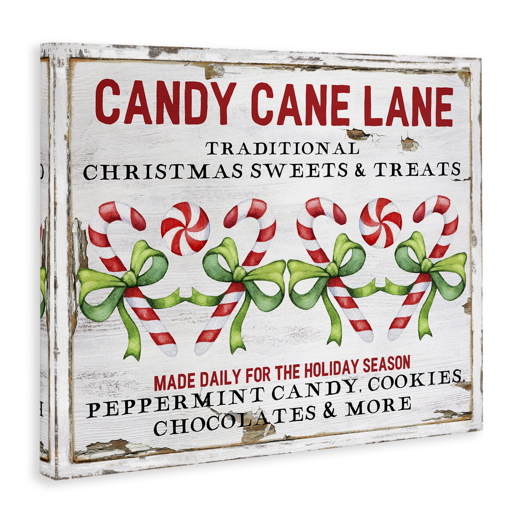 Stupell Industries Candy Cane Lane Sign Holiday Painting Gallery Wrapped Canvas Art Prints Wall Art, 40 x 30