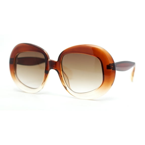 Womens Mod Chic Oversized Round Thick Butterfly Plastic Designer Sunglasses Brown Beige - Brown