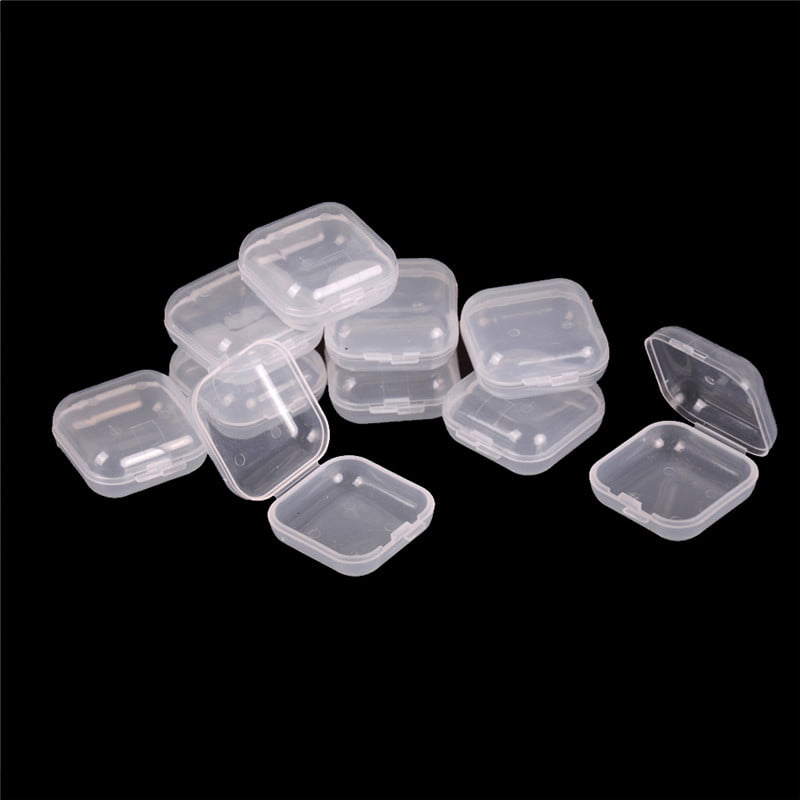 10pcs Clear Plastic Small Box Jewelry Earplugs Container Storage Case Square 