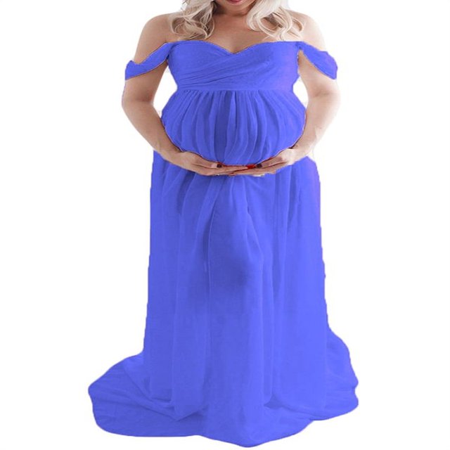 Jchiup Maternity V Neck Off The Shoulder Open Split Gown Maxi Photography Dress