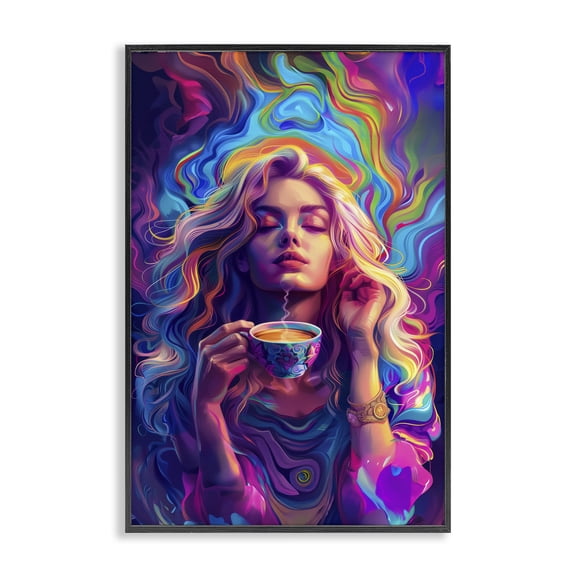 Stupell Industries Eclectic Spiritual Woman Sipping Tea Black Framed Giclee Art, 12 x 18, by Spirit of the Rainbow