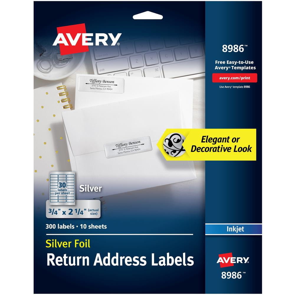 Avery Foil Mailing Labels, Silver, 3/4