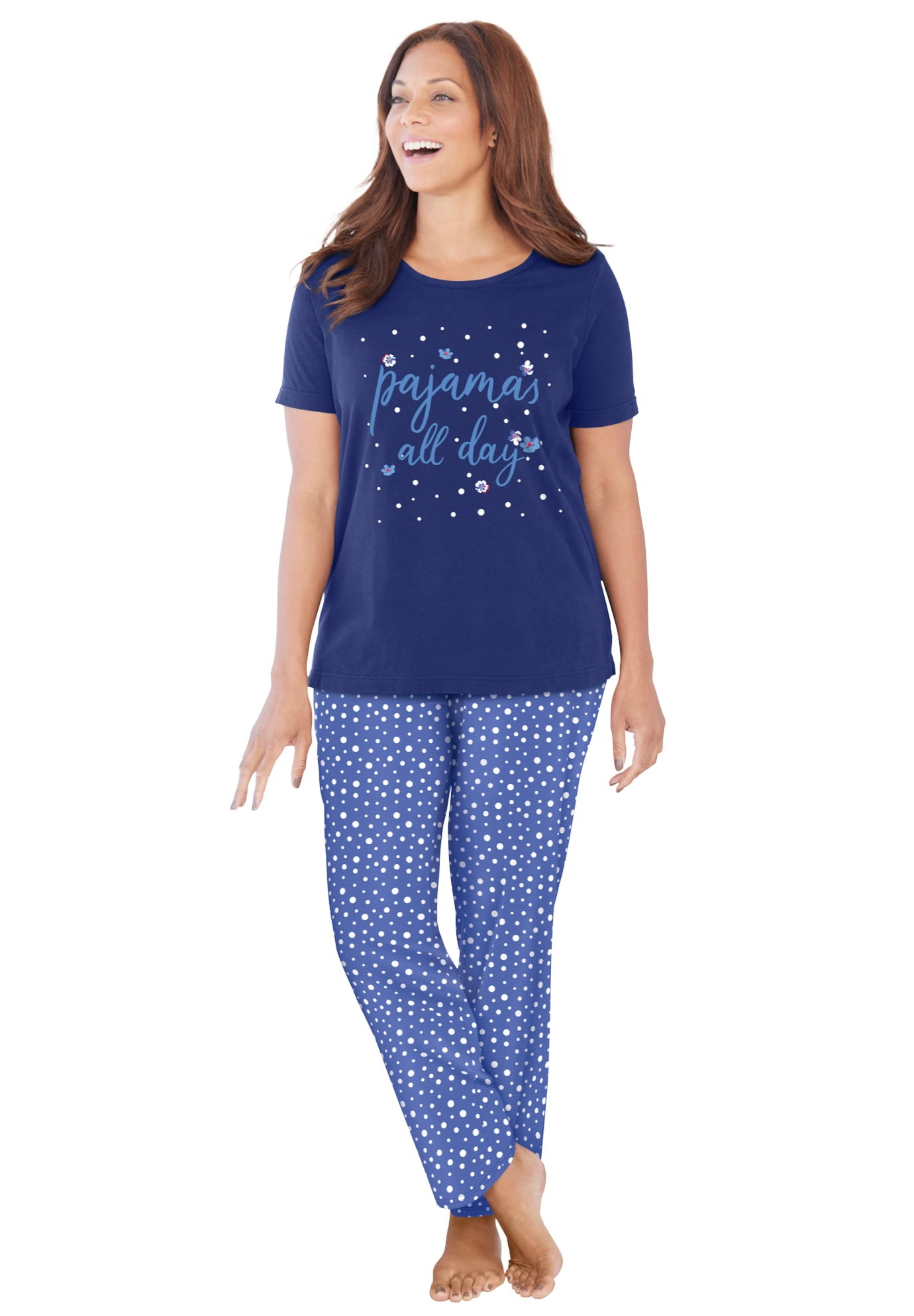 Dreams & Co. Women's Plus Size Graphic Tee Pj Set Pajamas