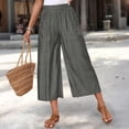 thumbnail image 5 of Wide Leg Capri Pants for Women Solid Color High Elastic Waist Ruffle Cropped Trousers Loose Fit Beach Long Shorts with Pockets, 5 of 8