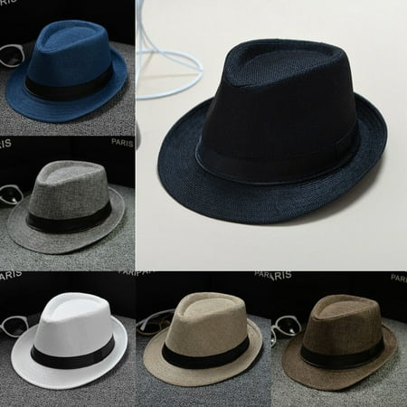 Cool Unisex Vintage Blower Jazz Hat Women/Men Casual Trendy Beach Sunhats Straw Panama Cap Cowboy Fedora Gangster Cap with Black (The Last Best Cowboy Hat)