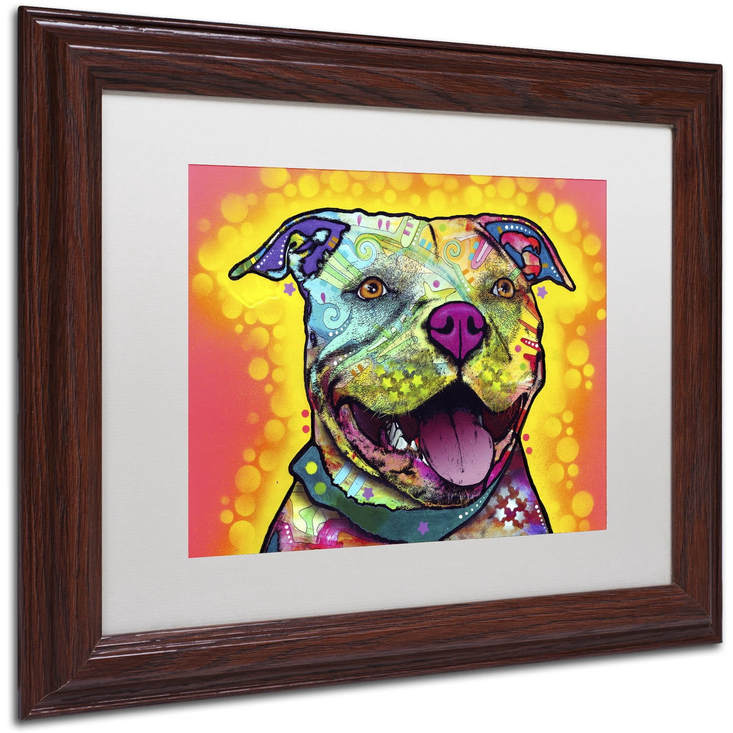 Trademark Fine Art "Dewey Pit Bull" Canvas Art by Dean Russo, White Matte, Wood Frame