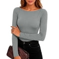 thumbnail image 2 of NominalSnug Womens Boat Neck Tops Long Sleeve Undershirts Slim Fit Base Layer Top Soft Basic Tees Fall Outfits, 2 of 8