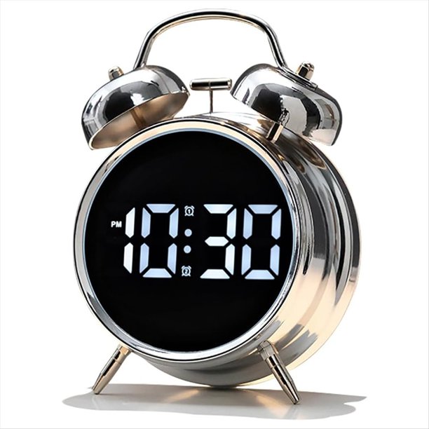 Reloj Despertador Retro de Metal con Campana, Números Grandes y Retroiluminación, Pequeño Reloj Digital de Noche para Dormitorio A