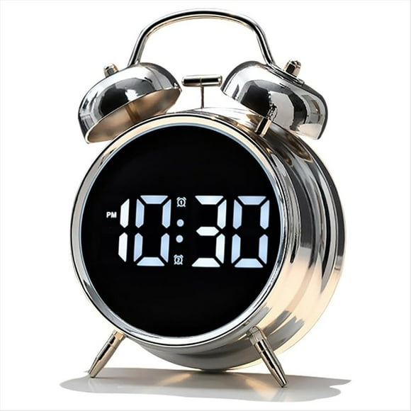 Reloj Despertador Retro de Metal con Campana, Números Grandes y Retroiluminación, Pequeño Reloj Digital de Noche para Dormitorio A