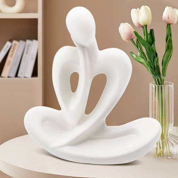 Yiomxhi Home Decor Thinker Statue, White Ornaments Ceramic Statue Modern Figurines Deco, Abstract Aesthetic Sculptures for Living Room, Bedroom, Office, Coffee Bar, Bookshelf, Table
