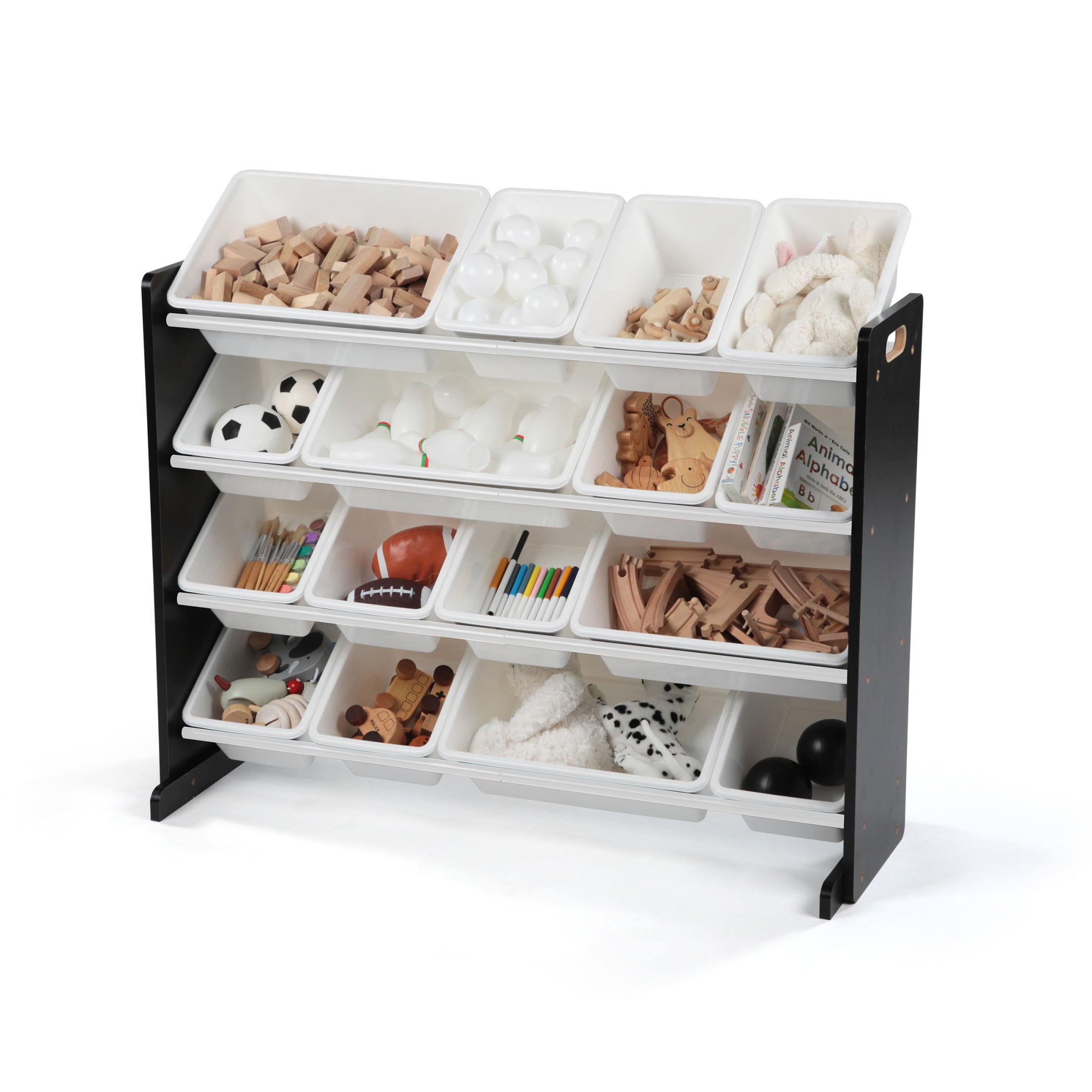 Humble Crew Storage Organizer with 16 Plastic Bins for Kids & Toddlers, Espresso/White