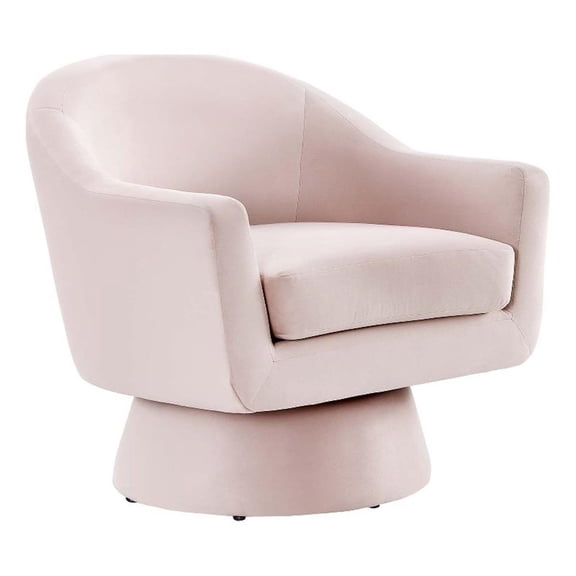 Maklaine Performance Velvet Fabric and Wood Swivel Chair in Pink