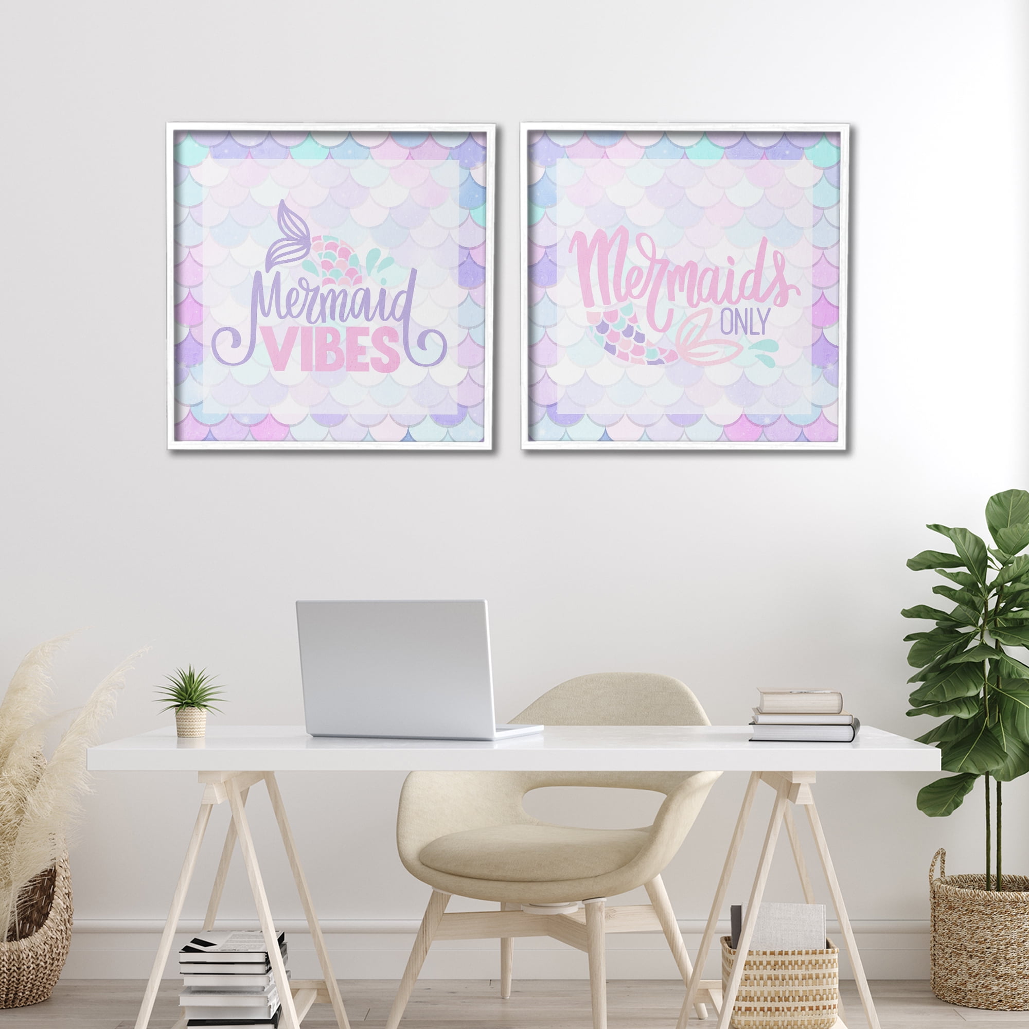 Dreamy Mermaid Phrases with Scales 2 Piece White Framed Giclee Art Set, design by Kim Allen