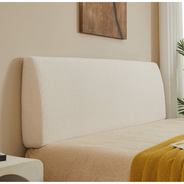 Pinmoco Tête de Lit Rembourrée en Mousse pour Lit Très Grand, Hauteur Réglable et Tête de Lit Ergonomique, Velours Teddy Blanc