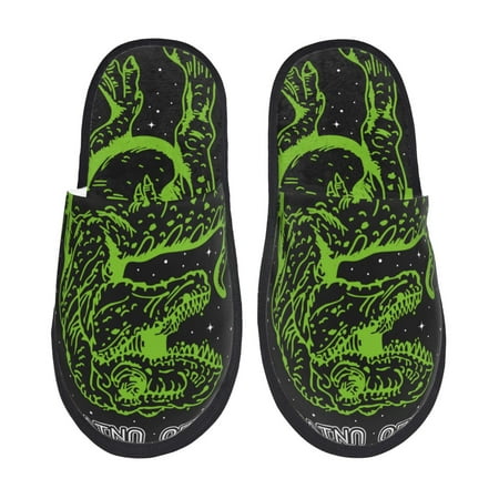 Balery DINOSAUR IN SPACE Slient Indoor Furry Fleece Comfort House Shoes Soft Non-Slip Home Shoes Cotton slippers House Slippers-- Large