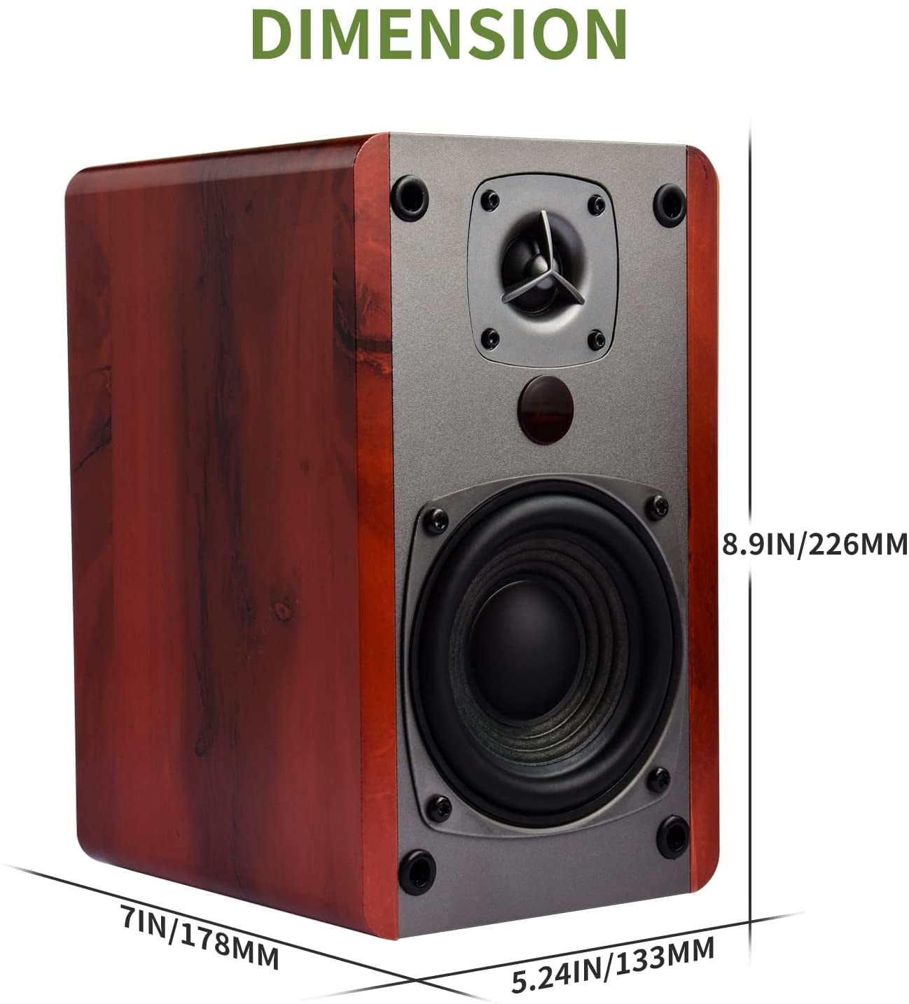 Singing Wood BT27 54 Watts Powered Bluetooth Bookshelf Speaker for Home, Studio Monitor, etc. - Walnut Wood Finish