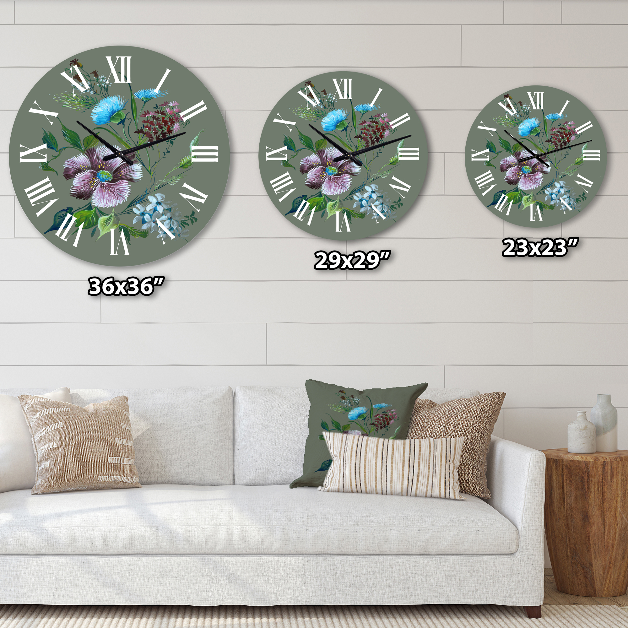 Designart 'Purple And Turquoise Spring Flowers' Traditional Wall Clock