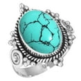thumbnail image 1 of 925 Sterling Silver Ring For Women - Girls Blue Turquoise Gemstone Silver Ring Size 9.5 December Birthstone Boho Silver Ring Size 9.5 Cocktail Party Gift For Ladies Gemstone 925 Silver Jewelry, 1 of 6