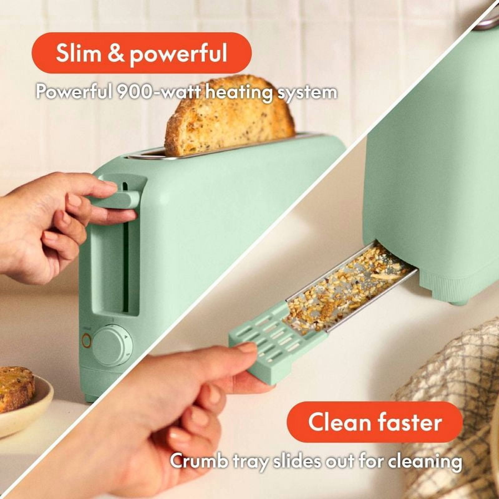 2-Slice Slim Toaster: Metal, 900W, Spot Clean, 6.85" H, 3.58" D, 14.88" W, 1.98 lbs