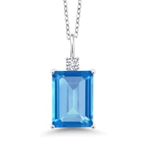 Gem Stone King 9.35 Ct Swiss Blue Topaz G-H Lab Grown Diamond 925 Sterling Silver Pendant