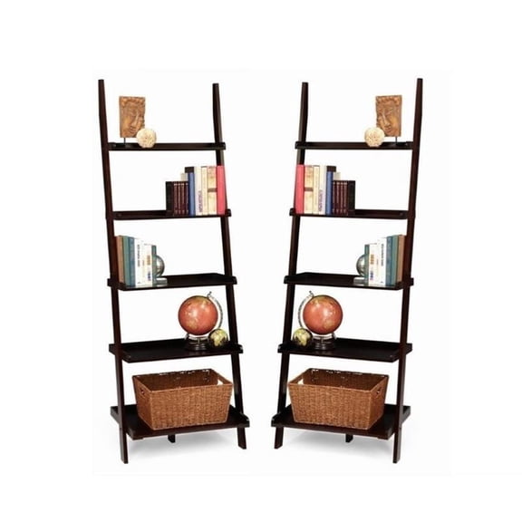 Home Square 2 Piece Ladder Modern Wood Bookshelf Set in Espresso
