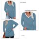 thumbnail image 4 of Sudadera con cuello en V a rayas y manga larga con abertura lateral para mujer, informal, holgada, para oficina, azul pavo real XL, 4 of 5