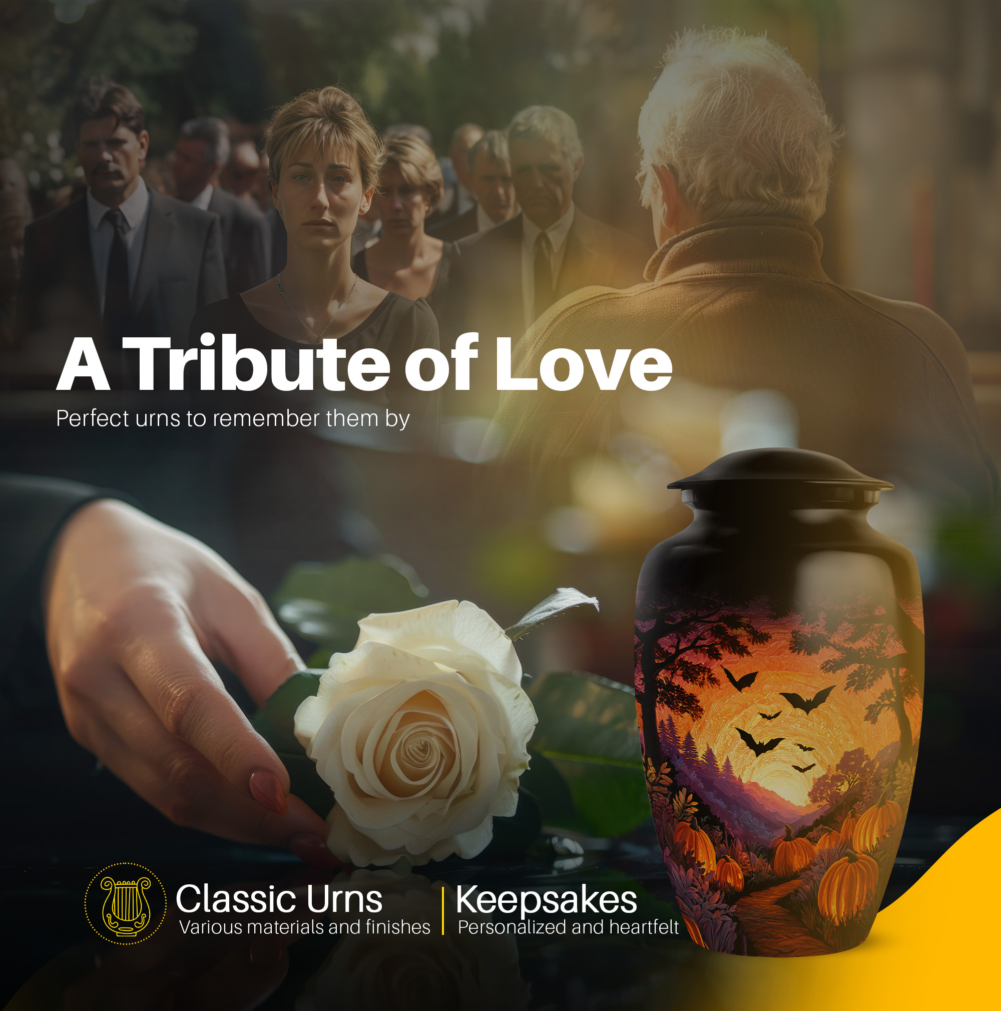 Yatskia Sunset Halloween Large Funeral Burial Urns for Human Ashes Adult Brother and Sister, Small Urns for Human Ashes Keepsake Adult Male and Female, (Classic 10 Inch and 3 Inch)