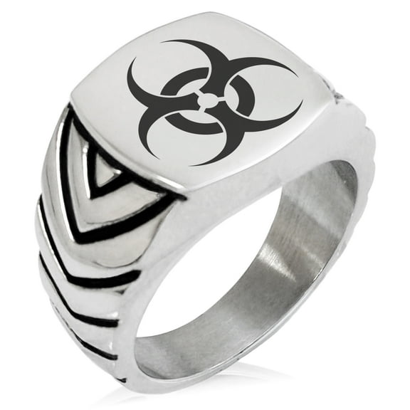 Stainless Steel Biohazard Chevron Pattern Biker Style Polished Ring