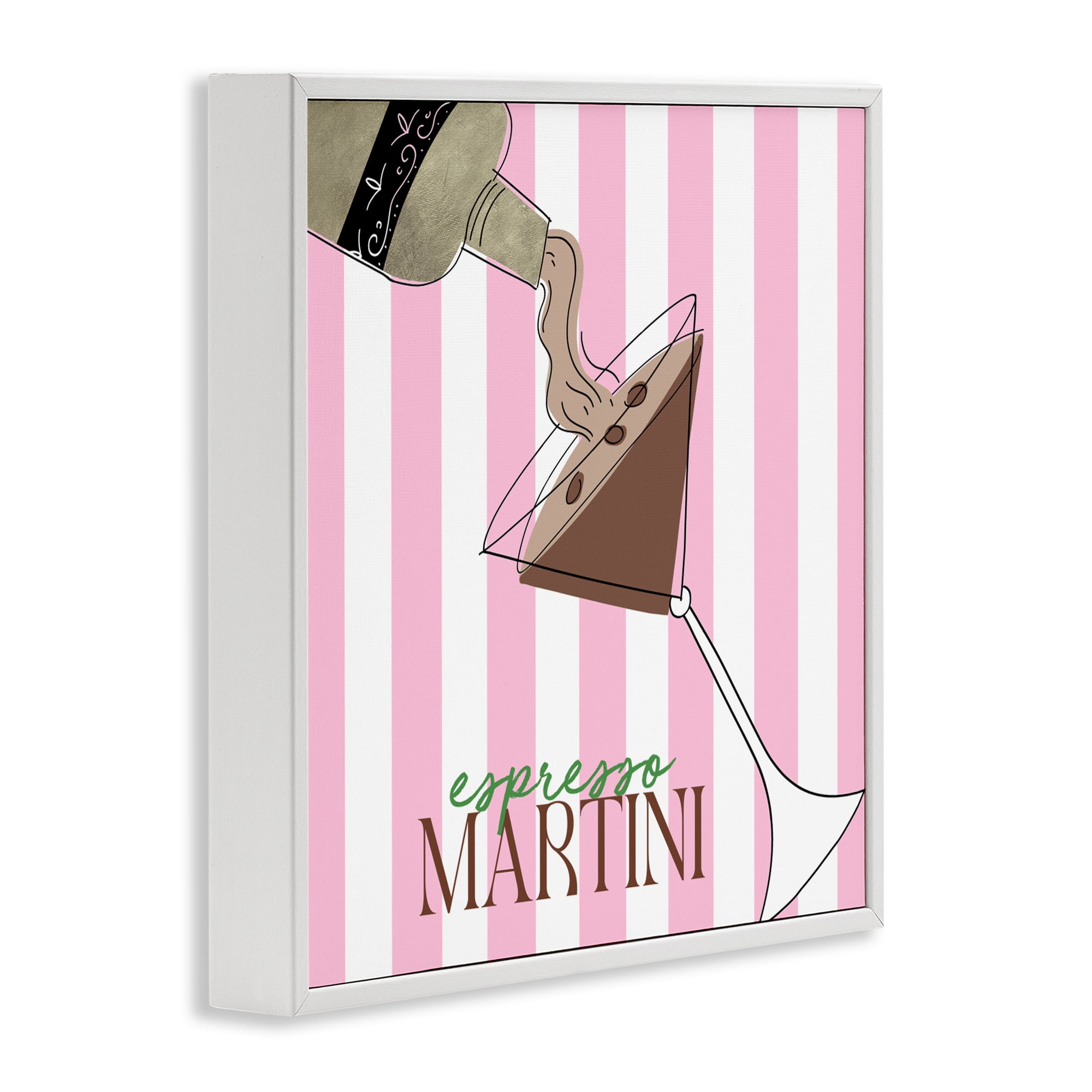 Stupell Industries Espresso Martini Pink Stripes White Framed Giclee Art, design by Deidre Mosher