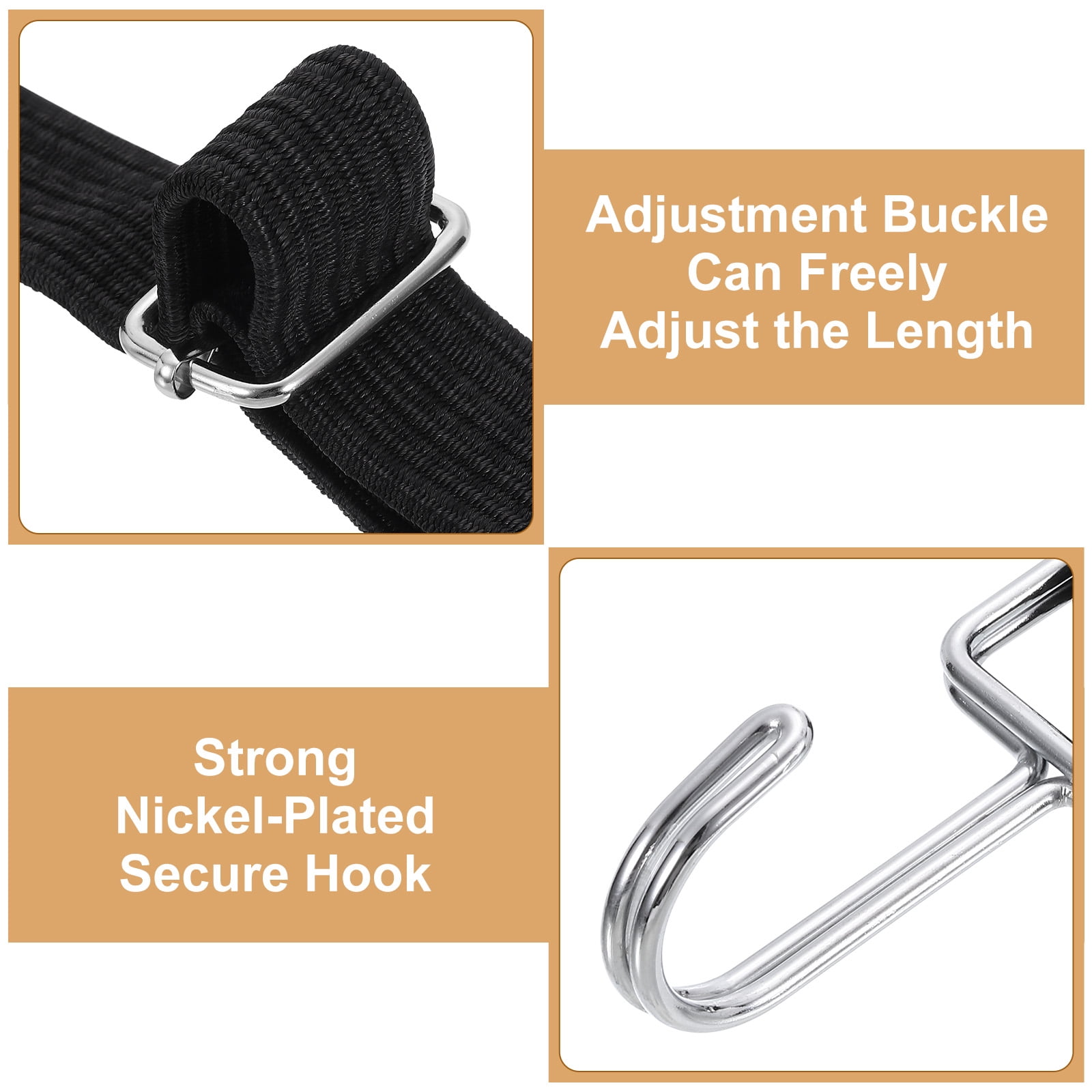 Uxcell 6 Pack Adjustable Bungee Cords with Hooks, 39 Inch Flat Heavy Duty Elasticity Straps Rubber Bungee Cords with Buckle for Outdoor, Camping, Tarp, Bike Rack, Luggage, Black