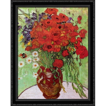 Red Poppies and Daisies 28x36 Large Black Ornate Wood Framed Canvas Art by Vincent van Gogh