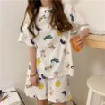 thumbnail image 1 of Conjunto de ropa de dormir holgada de manga corta con cuello redondo para mujer, ropa cómoda para el hogar de talla grande con estampado de dibujos animados, ligera para verano, 1 of 5