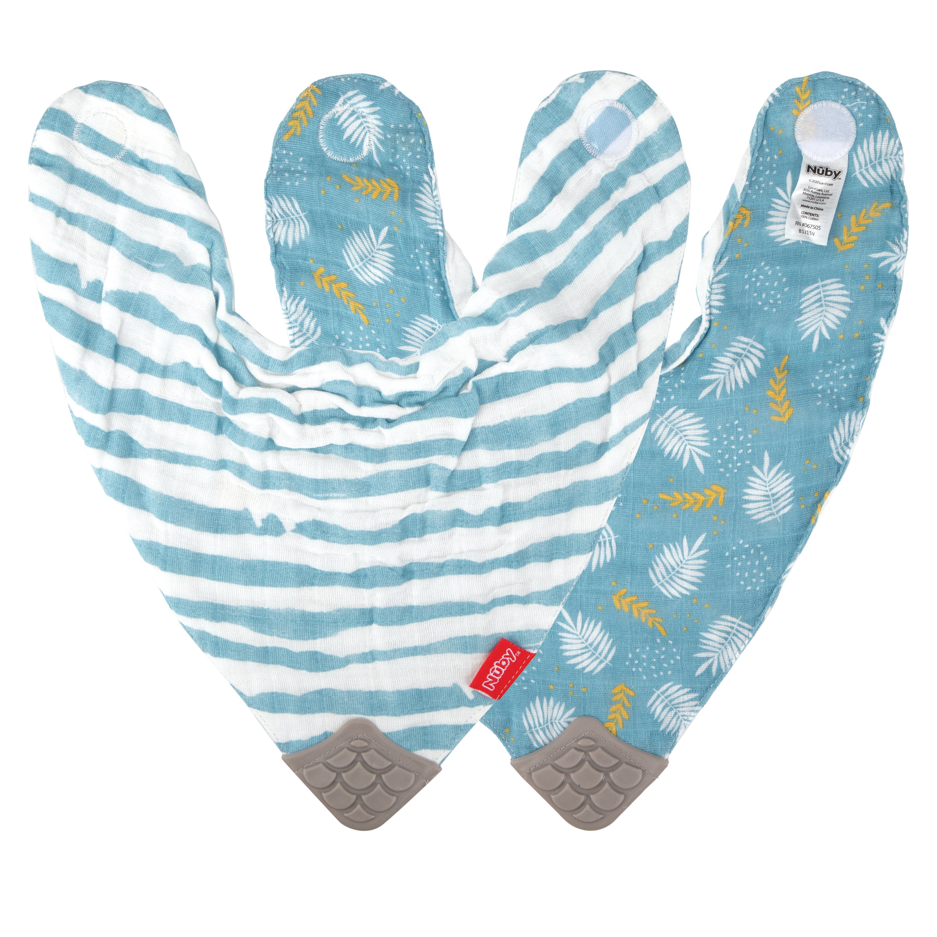 Nuby Cotton Pattern Muslin Bib for Babies and Toddlers, 2 Pack