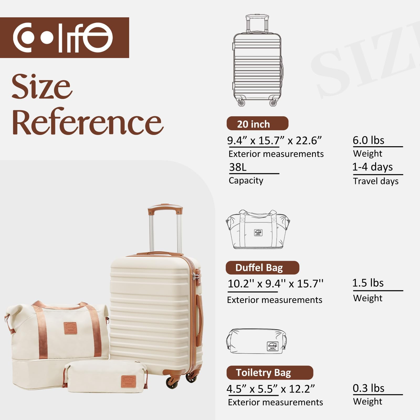 Coolife Suitcase Set 3 Piece Luggage Set Carry On Hardside Luggage with TSA Lock Spinner Wheels (Sky Blue, 3 piece set (DB/TB/20))
