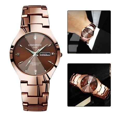 Watches for Men and Women Lovers Wedding Gift, EEEKit His and Hers Business Casual Dress Analog Quartz Day Date Wrist Watch Waterproof Luminous with Stainless Steel Band