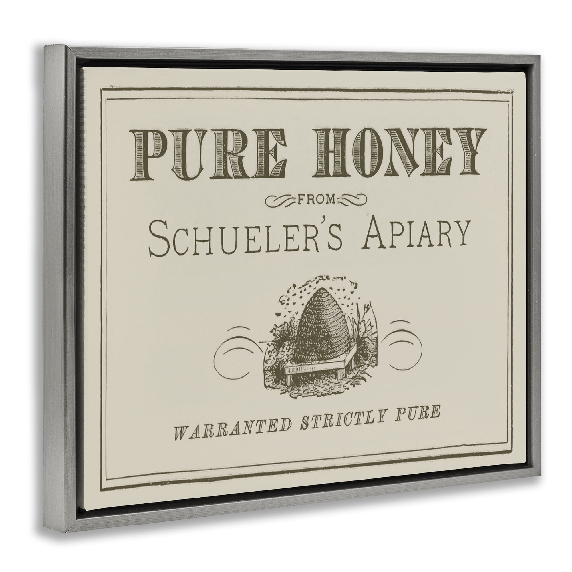 Stupell Industries Vintage Pure Honey Food & Beverage Painting Gray Floater Framed Canvas Art Print Wall Art, 31 x 25
