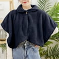 thumbnail image 2 of Rohuuque Women's Hooded Cloak Solid Color Button Front Faux Fur Cape Shawl Plush Winter Wrap Gothic Outerwear Navy, 2 of 3